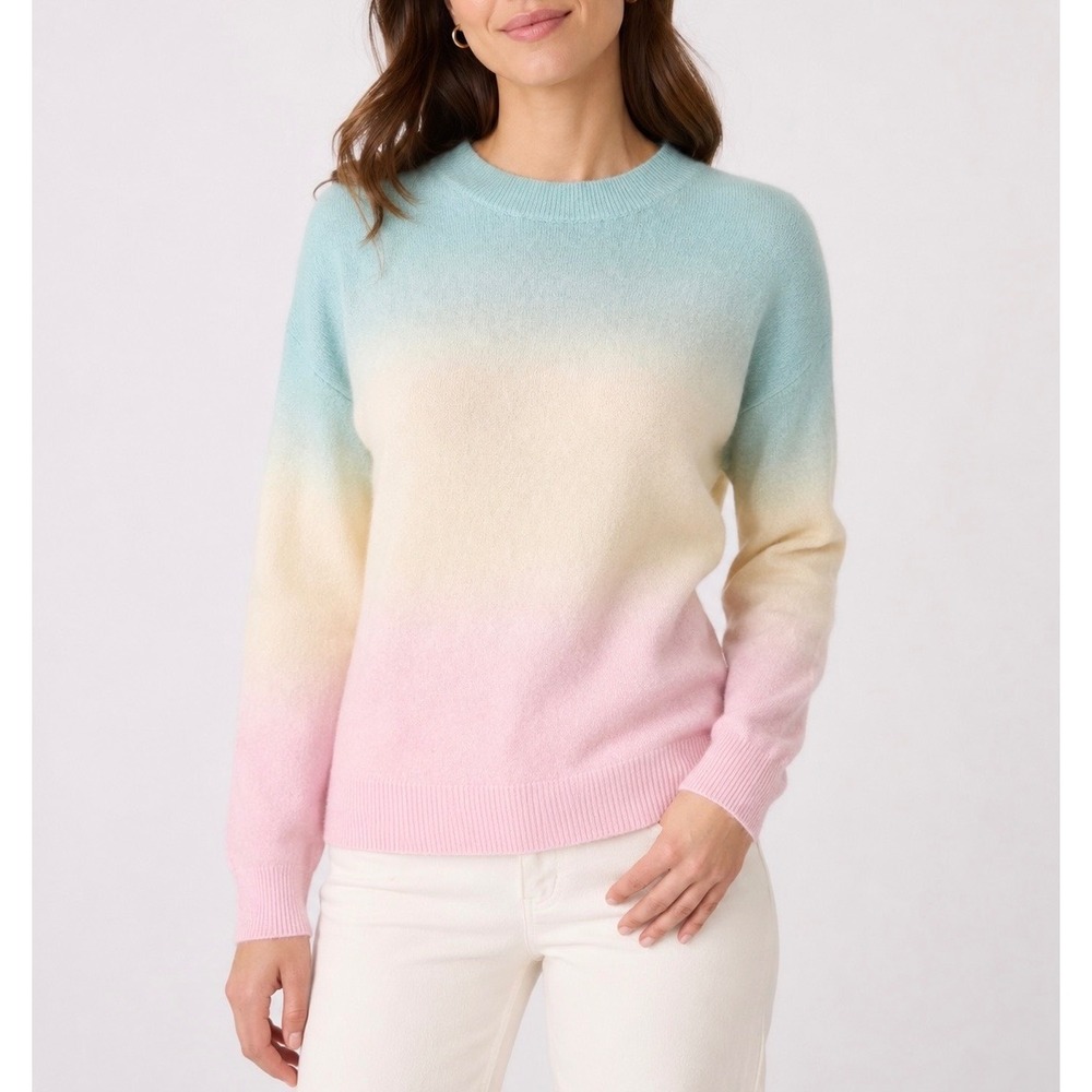 AQUA Cashmere Sweater Ombre Pastel Blue Yellow Pink Small